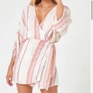 L*Space Vibrant Red and Cream Striped  Pfeiffer Wrap Dress. Size Large, NWT.